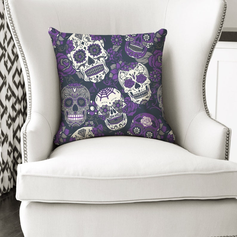 18x18 Skull Halloween Pillow Halloween Decorations Halloween Decor Spooky Pillow Creepy Decor Halloween Pillow Cover Skull Decor image 1