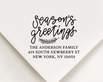 Seasons Greetings Return Address Stamp, Custom Holiday Stamp, Christmas Stamp, Custom Address Stamp, Housewarming Gift, Christmas Card Stamp