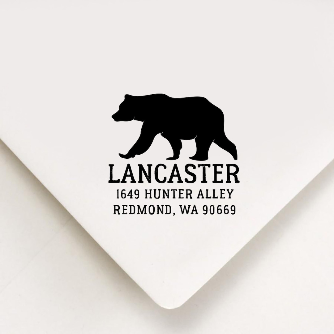Bear Return Address Stamp, Custom Stamp, Self Inking Stamp, Rustic