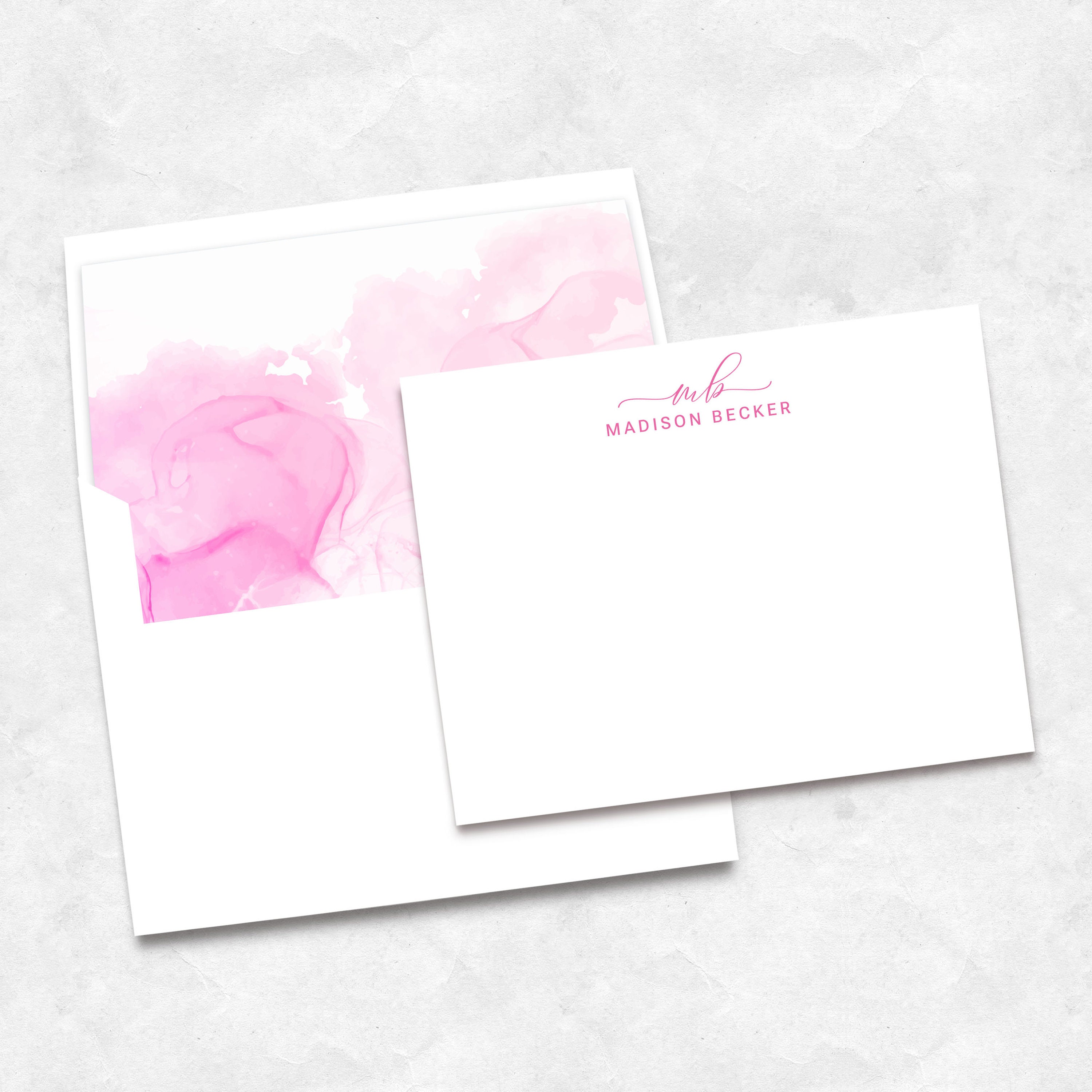 Personalized Stationery, Pink Watercolor, Note Cards, Custom Stationary ...