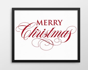 Christmas Printable Art, Merry Christmas Wall Art, Christmas Decor, Christmas Print, Red and White Merry Christmas Holiday Decor Sign