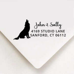 Wolf Return Address Stamp, Custom Stamp, Self Inking Stamp, Wedding Address Stamp, Custom Address Stamp, Housewarming Gift, Realtor Gift image 1