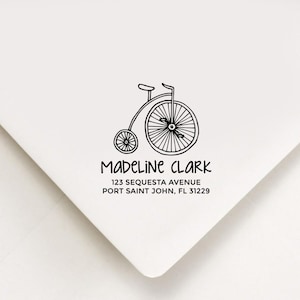 Unicycle Return Address Stamp, Self Inking Stamp, Garden Address Stamp, Custom Address Stamp, Housewarming Gift, Realtor Gift, Bicycle Gift image 1
