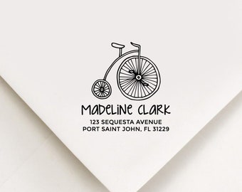 Unicycle Return Address Stamp, Self Inking Stamp, Garden Address Stamp, Custom Address Stamp, Housewarming Gift, Realtor Gift, Bicycle Gift