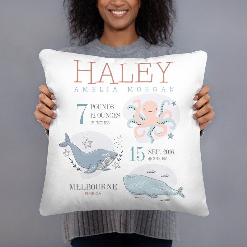 birth stats pillow personalized pillow 18x18 birth announcement pillow Nautical birth announcement keepsake newborn gift new baby gift