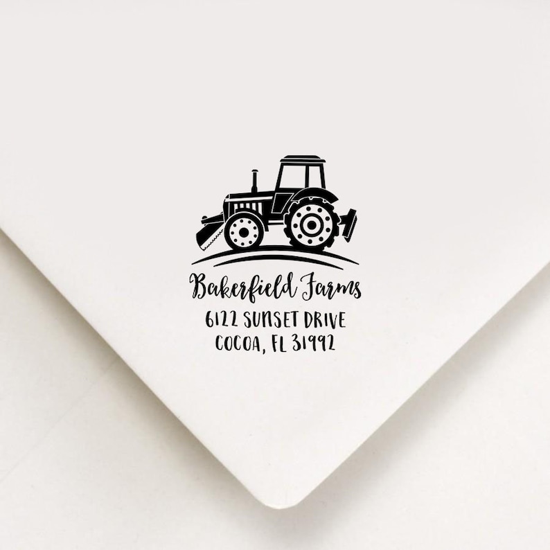 Tractor Return Address Stamp, Custom Stamp, Self Inking Stamp, Hen Stamp, Farm Address Stamp, Farm Stamp, Chicken Lover Gift, Chicken Stamp image 1