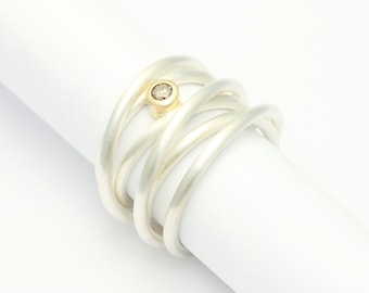 Coiled ring - silver with rose gold and brillant