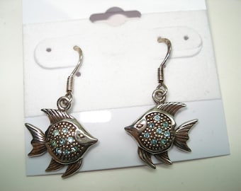 Sterling Silver Angel Fish Dangling Pierced Earrings