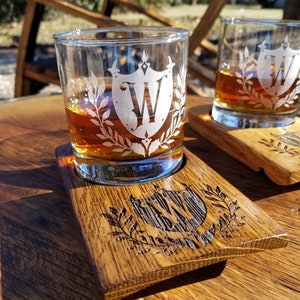 Engraved barrel coaster Bourbon gifts for him Whiskey coaster Engraved whiskey glass Whiskey gift Bourbon gift Birthday gift Groomsman Gift image 1