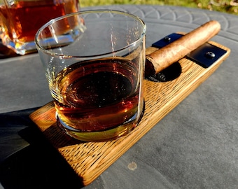 Bourbon Barrel Cigar Coaster, Whiskey Glass Holder