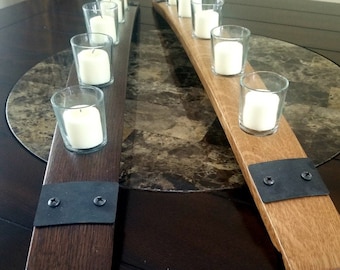 Bourbon Barrel Stave Candle Holder, Kentucky Whiskey Decor Centerpiece