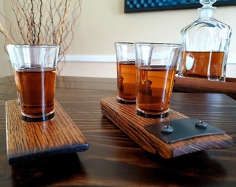 Bourbon Barrel Shot Flight: Rustic Whiskey Barware, Father's Day Gift