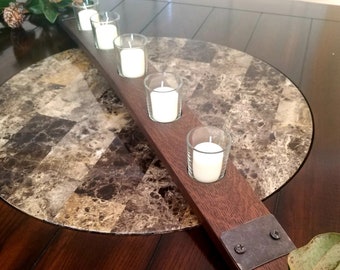 Bourbon Barrel Stave Candle Holder: Reclaimed Oak Whiskey Decor