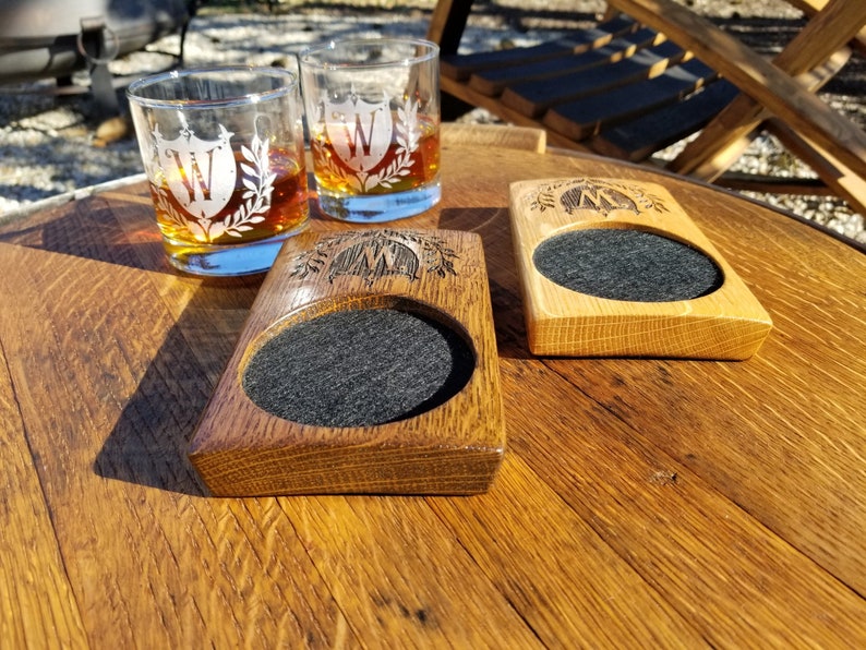 Engraved barrel coaster Bourbon gifts for him Whiskey coaster Engraved whiskey glass Whiskey gift Bourbon gift Birthday gift Groomsman Gift image 6