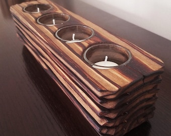 Shou Sugi Ban Wood Candle Holder, 4-Votive Rustic Luxury Centerpiece
