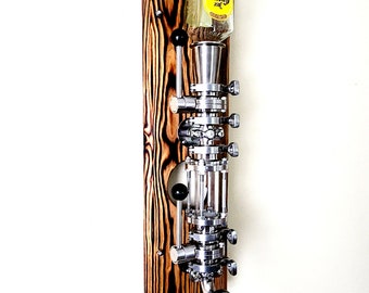 Stainless Steel Tri-Clamp Liquor Dispenser, Shou Sugi Ban White Pine, LED Lighting