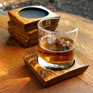 Bourbon Barrel Coasters Whiskey Coasters Bourbon Gifts Whiskey Gifts Rustic Wood Coaster Set Groomsman Gifts for Him Bourbon Stave Coasters