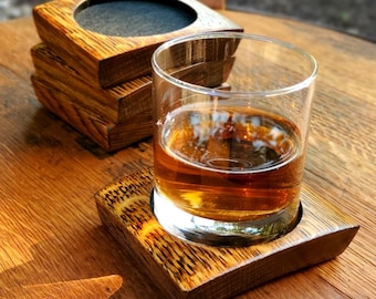 Bourbon Barrel Coasters Whiskey Coasters Bourbon Gifts Whiskey Gifts Rustic Wood Coaster Set Groomsman Gifts for Him Bourbon Stave Coasters