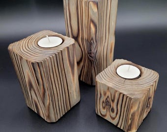 Handmade Shou Sugi Ban Wood Tealight Holders, Burnt Wood Decor Set
