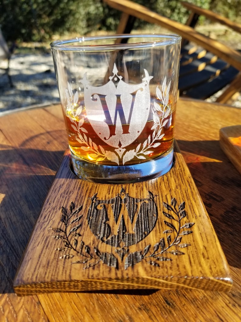 Engraved barrel coaster Bourbon gifts for him Whiskey coaster Engraved whiskey glass Whiskey gift Bourbon gift Birthday gift Groomsman Gift image 3