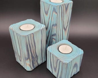 Handmade Shou Sugi Ban Wood Tealight Holders, Burnt Wood Decor Set