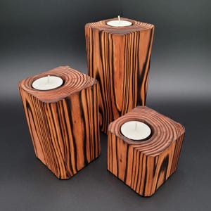 Shou Sugi Ban Tealight Candle Holders, Burnt Wood Decor, Set of 3