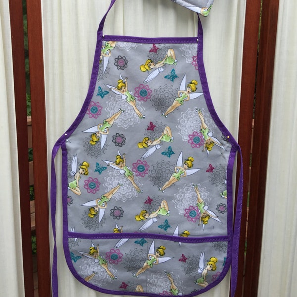 Disney's Tinker Bell Child's Cobbler Apron with Pockets - Lined - Matching Potholder - Ages 4 to 10+