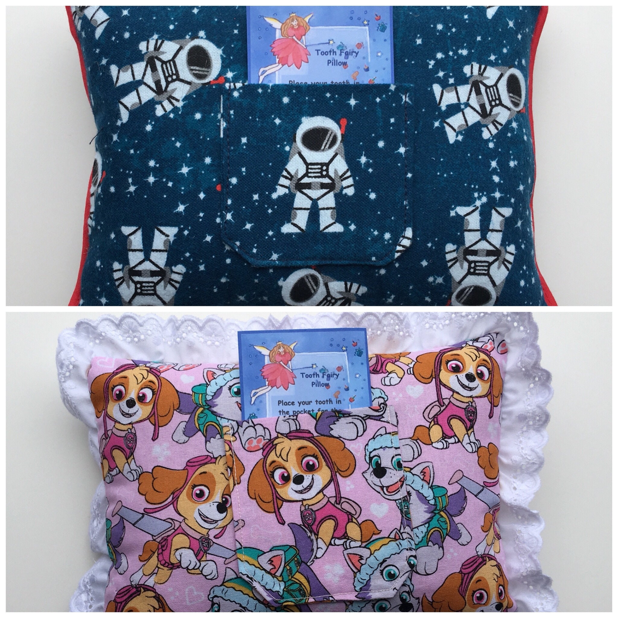 Tooth Fairy Pillows Paw Patrol and Astronauts Handmade A Etsy