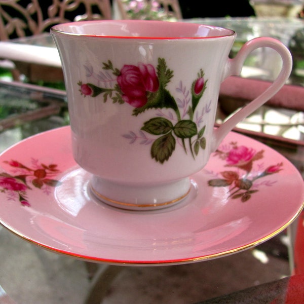 Beautiful Pink Roses adorn this China Teacup and Saucer - plus choice of another saucer