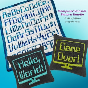 CROCHET PATTERN - Computer Console Alphabet and Cushion Pattern Font Retro - Overlay Mosaic Crochet