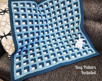 CROCHET PATTERN - Wiffle Waffle - 3D Effect - Overlay Mosaic Crochet - Easy Fun Project - Blanket Cushion Bag Mat