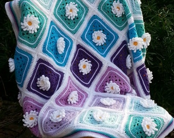 Lazy Daisy Afghan Blanket Throw - Crochet Pattern Tutorial - Instant Digital Download PDF - Easy