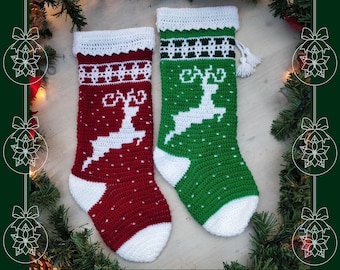 CROCHET PATTERN - Reindeer Stocking - Mosaic Crochet - Fun Christmas Project - CPC113-P