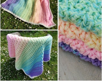 Crochet Pattern - Sweet Rainbow Blanket - PDF Instant Download Printable - Easy