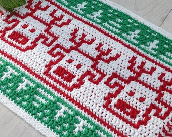 Crochet Pattern - Reindeer Placemat and Table Runner - Simple Overlay Mosaic Crochet - Christmas