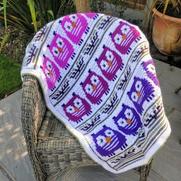 CROCHET PATTERN - Perching Owls Blanket - Owls Crochet Baby Blanket - Overlay Mosaic Crochet - Easy Fun Project - CPC508-P