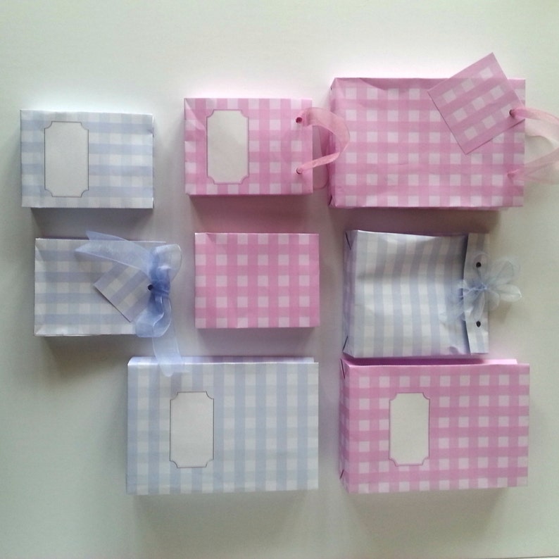 Printable Gingham Gift Party Bags Blue and Pink Instant PDF Download Template Tutorial Easy image 2