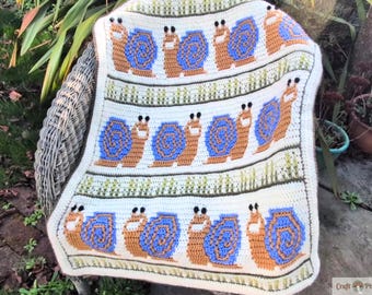 Snails Pace - Mosaic Crochet Blanket Pattern - Cute Snail Baby Blanket Afghan - Overlay Mosaic - PDF Instant Download - PATTERN ONLY