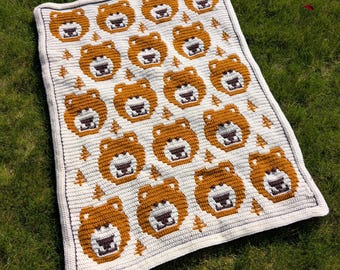 CROCHET PATTERN - Teddy Bears Retreat - Cute Animal Baby Blanket - Overlay Mosaic Crochet - Baby Gift