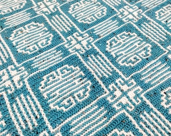 Crochet Pattern - Longevity - Chinese Symbol - Oriental Inspired - for Blankets Cushions Potholders - easy adaptable overlay mosaic crochet