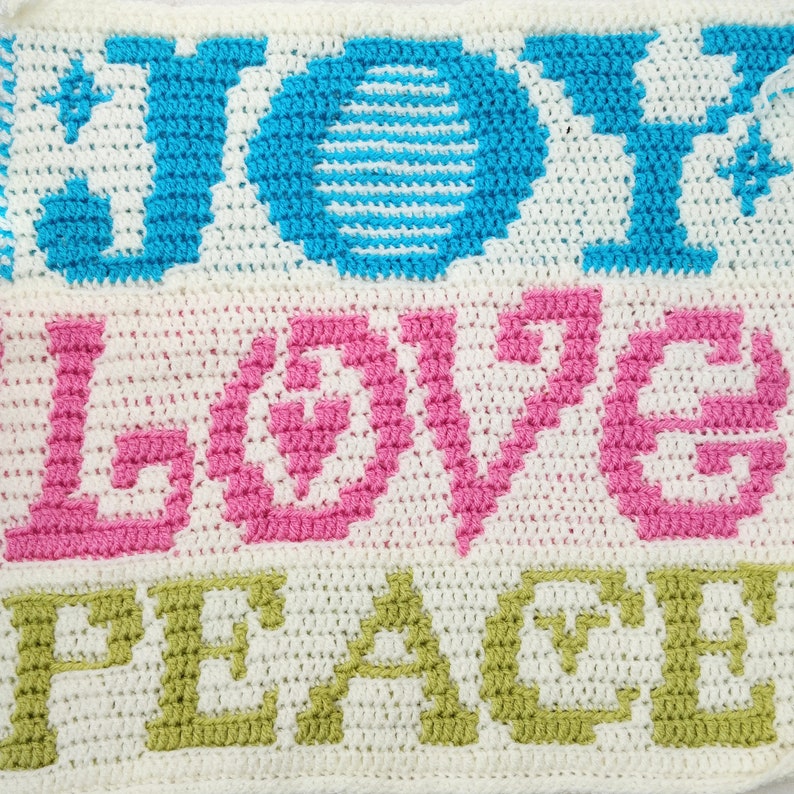 CROCHET PATTERN Joy Love Peace Chair Cushion Overlay Mosaic Crochet Easy Fun Project CPC511-P image 4