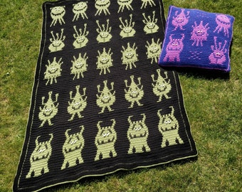 Monster Mischief - Overlay Mosaic Crochet Blanket and Cushion - Easy