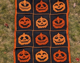 CROCHET PATTERN - Pumpkin Patch Overlay Mosaic Crochet Centre OUt Halloween Squares - Fun Crochet Pattern