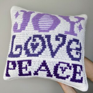 CROCHET PATTERN Joy Love Peace Chair Cushion Overlay Mosaic Crochet Easy Fun Project CPC511-P image 1