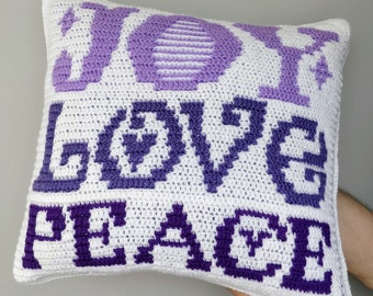 CROCHET PATTERN - Joy Love Peace Chair Cushion - Overlay Mosaic Crochet - Easy Fun Project - CPC511-P