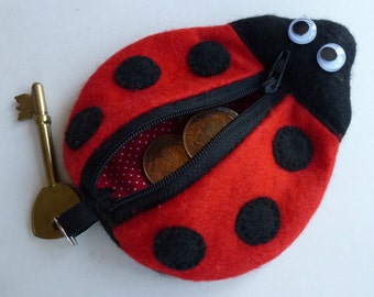 Printable Pattern - Ladybug Key Chain Coin Purse Bag Wristlet - Instant PDF Sewing Pattern Download Downloadable Tutorial