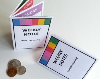 Printable Mini Weekly Notes Booklet Handbag Size - Bright Organization - Blue Purple Pink Red Yellow Green - Digital Instant PDF Download