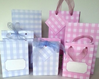 Printable Gingham Gift Party Bags - Blue and Pink - Instant PDF Download Template Tutorial - Easy