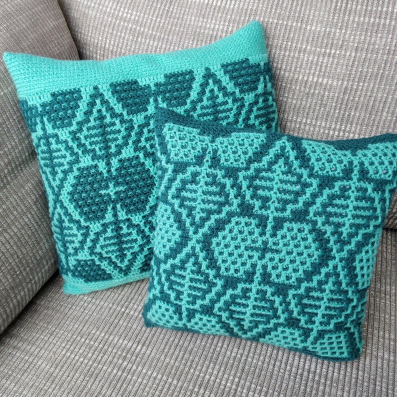 CROCHET PATTERN Scattering of Leaves Cushion Cover Overlay Mosaic Crochet Easy Fun Project image 3