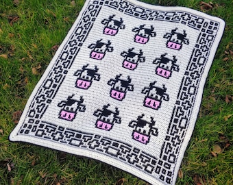 Crochet Pattern Blanket Crochet Baby Blanket Easy Pattern Cute Blanket Pattern Fun Cow Pattern Afghan Throw Pattern Nosey Cows